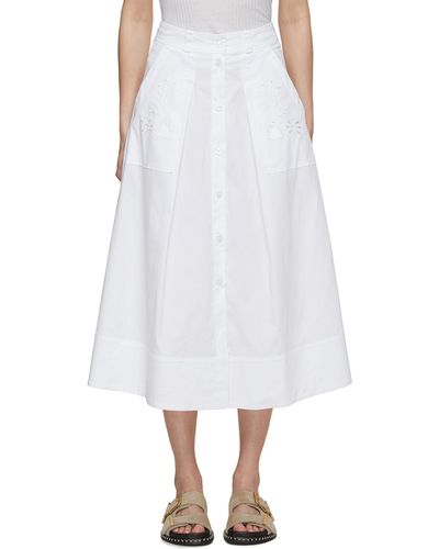 Marella Broderie Anglaise Button Down Poplin Skirt - White