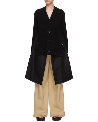 Sacai Knit Cardigan X Cotton Gabardine Coat - Black
