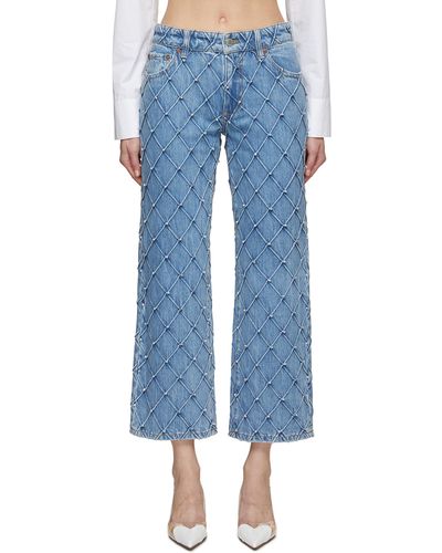 Alice + Olivia Weezy Quilted Embellished Cropped Mid-rise Jean - Blue