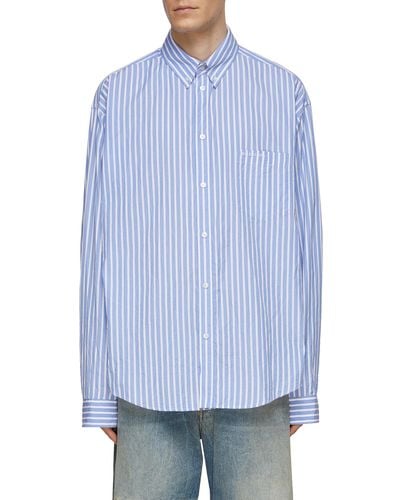 Balenciaga Crinkled Striped Shirt - Blue