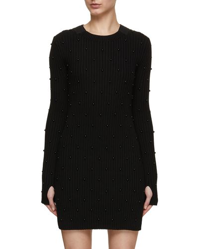 Helmut Lang Bead Embellished Ribbed Mini Dress - Black