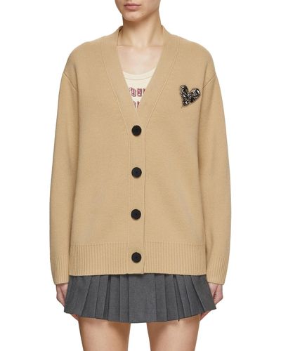 Mo&co. Heart Cashmere Wool Long Cardigan - Natural