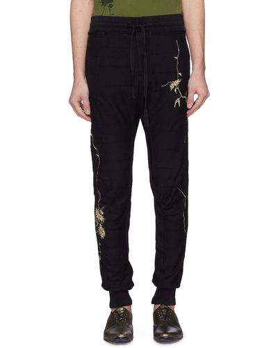 Haider Ackermann Floral Embroidered Outseam Jogging Pants - Black