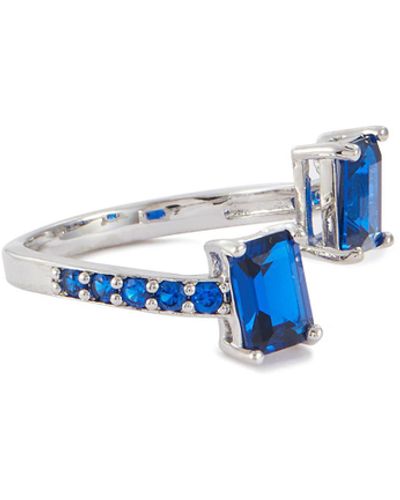 CZ by Kenneth Jay Lane Sapphire Rhodium Plated Brass Open Front Ring - Blue