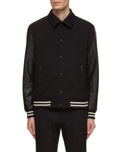 Theory Leather Sleeve Varsity Jacket - Black