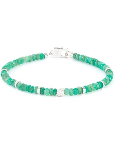 Tateossian Nodo Precious' Emerald Bead Silver Bracelet - Green