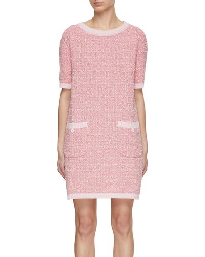 Bruno Manetti Short Sleeve Tweed Knit Dress - Pink
