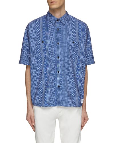 FDMTL Printed Sashiko Shirt - Blue