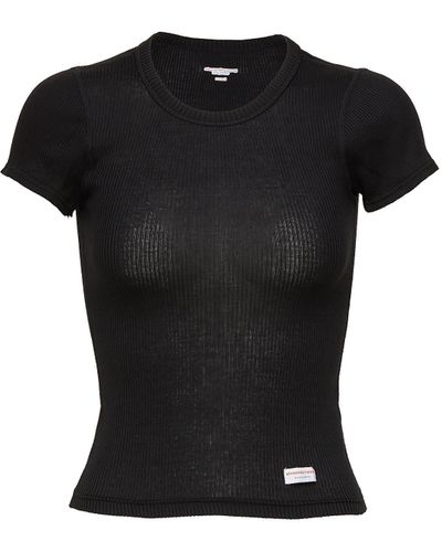 Alexander Wang Short Sleeve Ribbed Cotton T-shirt - Black