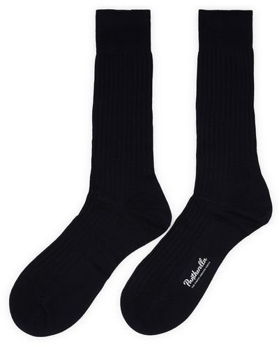 Pantherella Danvers Cotton Long Ankle Socks - Black