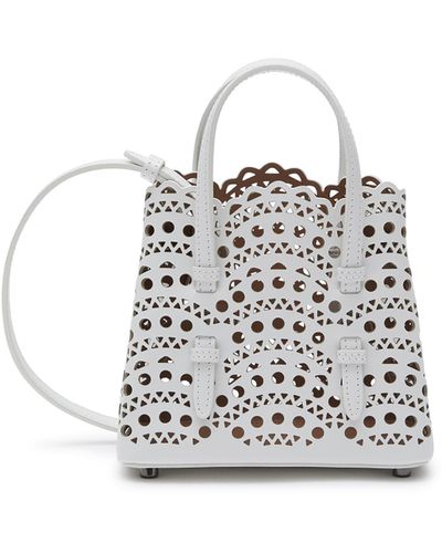 Alaïa 'mina' 16 Vienne Perforated Calfskin Leather Tote Bag - White