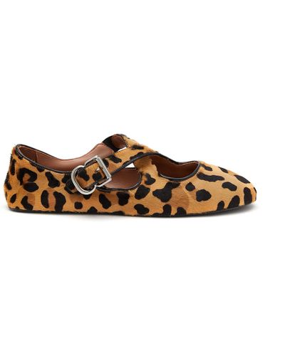 Alaïa Crisscross Strap Leopard Print Leather Ballerina Flats - Brown