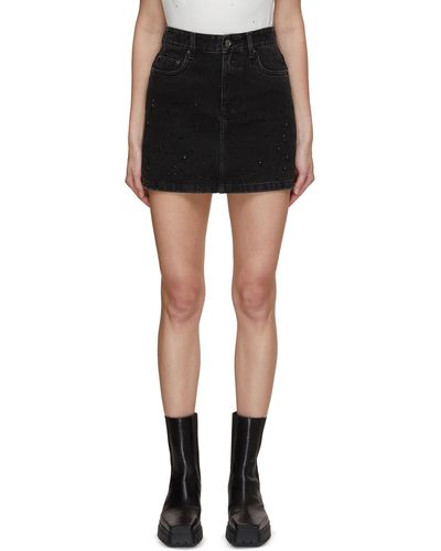 Mo&co. Rhinestones Short Denim Skirt - Black