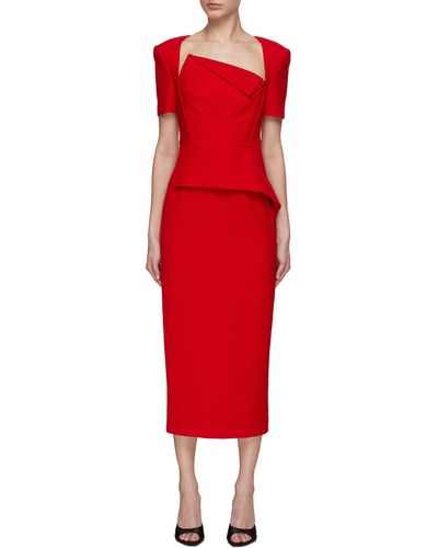 Roland Mouret Short Sleeve Peplum Midi Dress - Red