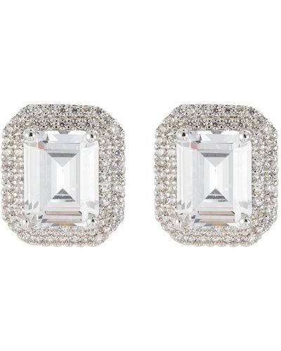 CZ by Kenneth Jay Lane Cubic Zirconia Rhodium Plated Brass Emerald Stud Earrings - White