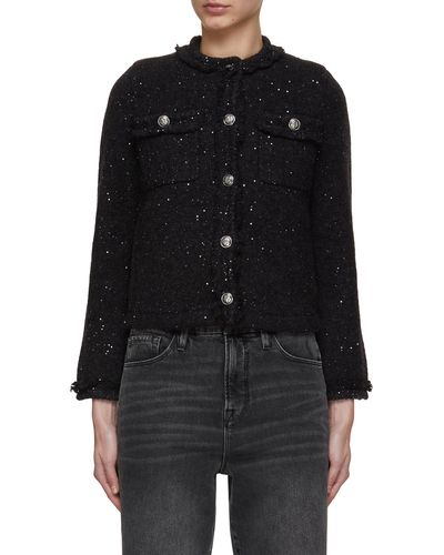 Mo&co. Pearl Button Cropped Wool Cardigan - Black