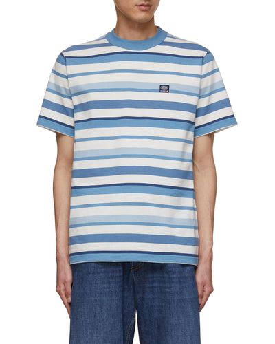 Denham X Armor-lux Vilaine Stripe Crewneck Cotton T-shirt - Blue