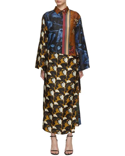 Biyan Aara Mixed Print Wrap Silk Shirt Dress - Multicolor