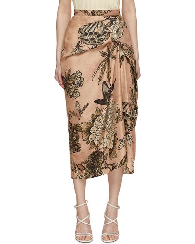 Biyan Myrtle Printed Asymmetric Silk Skirt - Natural