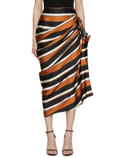 Biyan Mae Side Ruffle Striped Silk Skirt - Black