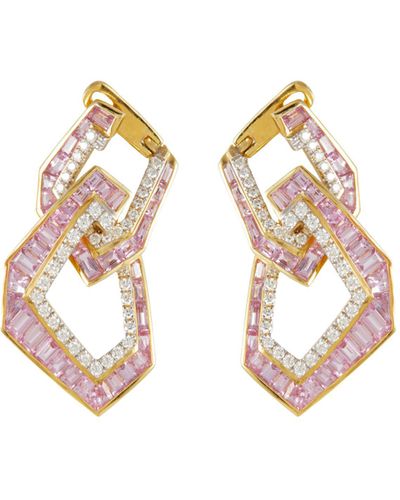 Kavant & Sharart 'origami Link No.5' Diamond Pink Sapphire 18k Gold Earrings - White