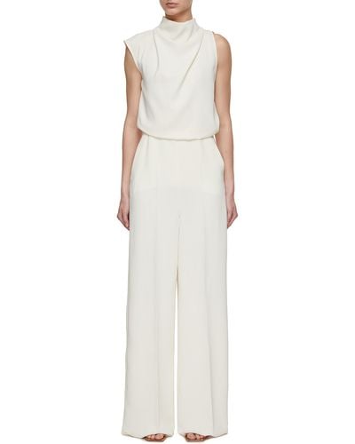 Marella Asymmetric Sleeve Satin Crepe Jumpsuit - White