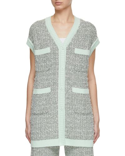 Bruno Manetti V-neck Contrast Trim Tweed Knit Vest - Gray