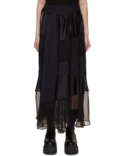 Sacai Sheer Paneled Chalk Stripe Maxi Skirt - Black