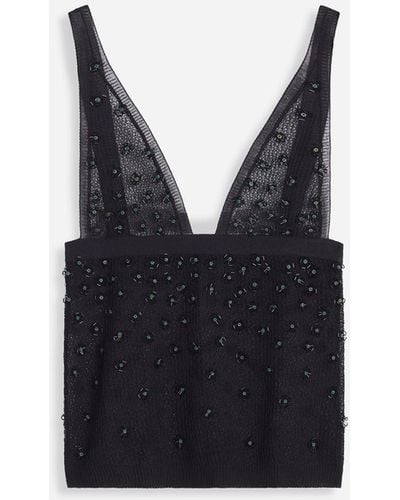 Lanvin Sheer Embroidered-mesh Tank Top - Blue