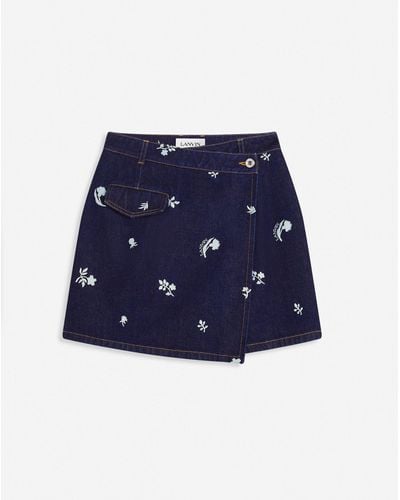 Lanvin Embroidered Wrap-around Denim Miniskirt - Blue
