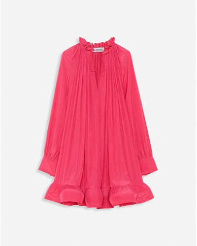 Lanvin Short Charmeuse Dress With Long Sleeves And Ruffles - Pink