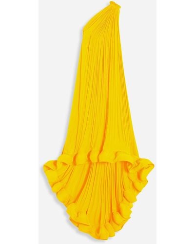 Lanvin Long Charmeuse Asymmetric Tribute Dress - Yellow