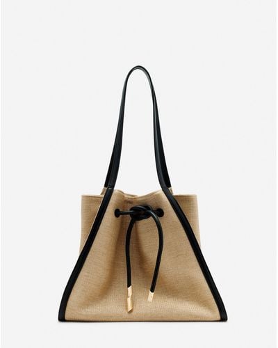 Lanvin Séquence Bag In Leather And Raffia - Natural