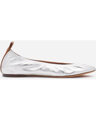 Lanvin The Ballerina Flat In Metallic Leather - White