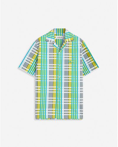 Lanvin Checkered Print Bowling Shirt - Blue