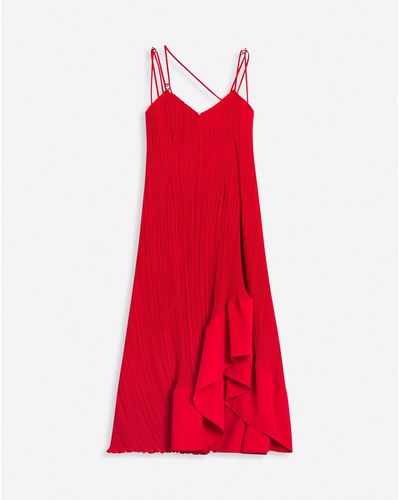 Lanvin Long Pleated Dress With Straps - Red