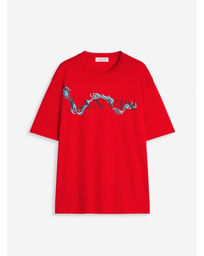 Lanvin Unisex Dragon Print Loose-fitting T-shirt - Red
