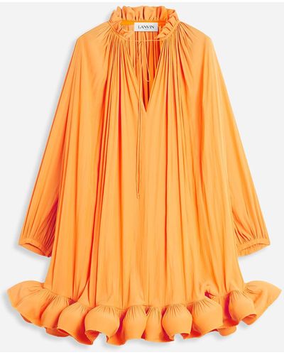 Lanvin Short Charmeuse Dress With Long Sleeves - Orange