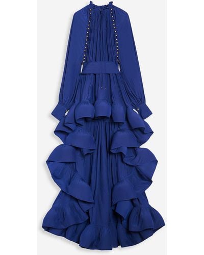 Lanvin Asymmetrical Charmeuse Dress - Blue