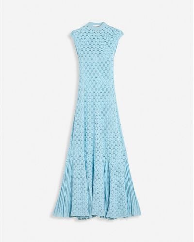 Lanvin Long Dress In Lace Effect Knit - Blue
