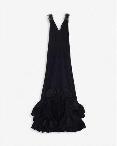 Lanvin Long Embroidered Charmeuse Evening Gown - Blue