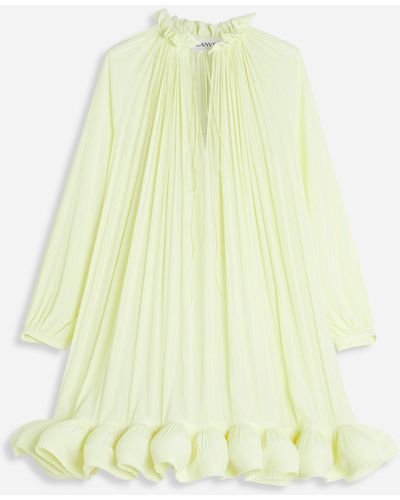 Lanvin Long Sleeve Mini Dress With Ruffles In Charmeuse - Yellow
