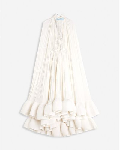 Lanvin Long Charmeuse Ruffle Dress - Natural