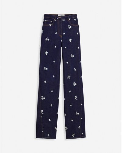 Lanvin Wide-leg Pants In Embroidered Twisted Denim - Blue