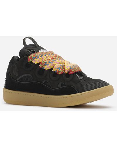 Lanvin Curb Lace-up Leather, Suede And Mesh Low-top Sneakers - Black