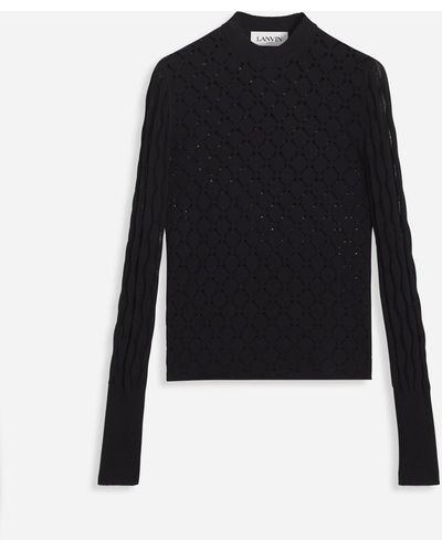Lanvin Long-sleeved Top In Lace Effect Knit - Blue