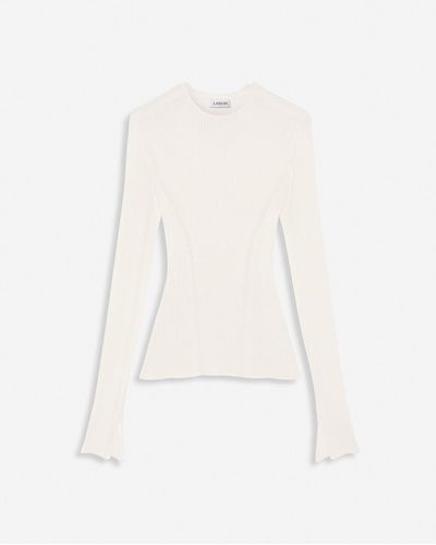 Lanvin Ribbed Silk And Cashmere Round-neck Top - White
