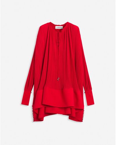 Lanvin Flared Pleated Dress With Long Sleeves