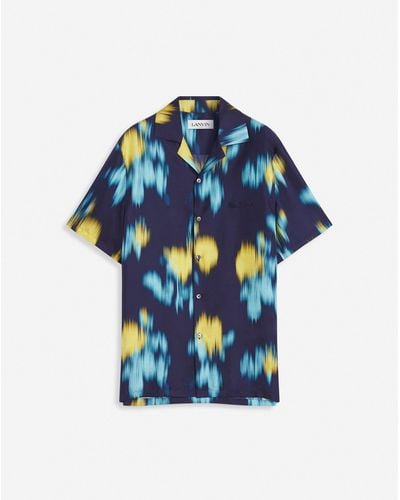 Lanvin Blurred Floral Print Bowling Shirt - Blue