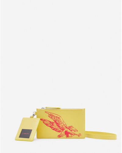 Lanvin X Future Leather Double Clutch With Eagle Print - Yellow